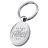 A silver key ring with an oval pendant featuring an engraved message celebrating Father's Day.
