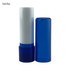 A lip balm stick with a dark blue outer casing and a white cylindrical balm. The product features a logo.