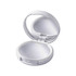 A white lip gloss container with a mirror inside, featuring a smooth, rounded design and a secure clasp.