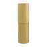 A cylindrical bamboo lip balm stick with a natural finish. It features a simple design and a logo.
