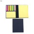A blue Handy Sticky Note Pad featuring yellow and colourful sticky notes in a black binder. Includes a logo.