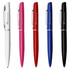 A set of five metal pens in white, pink, red, blue, and black, featuring a branding logo.