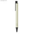 A metal pen in champagne gold with a black tip and clip, featuring a smooth, sleek design and branding.