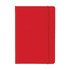 A5 PU notebook in vibrant red with a matching elastic band. Features a smooth cover and a branding logo.