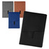 A set of Isaly Notebooks in grey, blue, brown, and black, featuring a pocket design and branding.