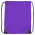 A purple nylon drawstring backsack with black corners and a branding logo.