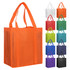An orange non-woven shopping bag with two handles, displayed alongside a variety of other coloured bags.