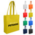 A yellow non-woven reusable grocery bag with two handles and a branding logo, available in multiple colours including white, orange, and green.