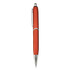 A plastic pen in vibrant red with a silver clip and detailing. The pen features a smooth, sleek design.