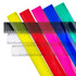 A set of plastic rulers in vibrant colours including yellow, red, blue, green, and clear, each with measurement markings.
