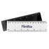 A 15cm plastic ruler in white and black, featuring measurement markings and a logo.