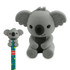 A grey koala-shaped pencil-top rubber eraser, featuring large ears and a cute sitting pose, with a decorative pencil.