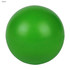 A green stress ball with a smooth, shiny surface and a round shape. It features a logo.