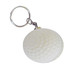 A white stress golf ball key ring with a silver keychain attachment.