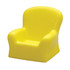 A miniature yellow chair made of soft material, designed as a stress-relief toy. It has a simple, rounded shape.