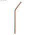 A bent stainless steel straw in rose gold, designed for drinking. Features a logo on the side.