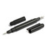 A black pocket screwdriver set featuring a central tool and two removable caps for protection.