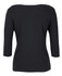 A black women's 3/4 sleeve boat neck tee featuring a simple, classic design and a fitted silhouette.