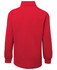 A red long-sleeve polo shirt with a collar, featuring a logo on the back.