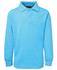 A long-sleeve polo shirt in a bright blue colour, featuring a collar and two buttons, with a logo on the chest.