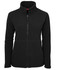 A black ladies' full zip polar fleece jacket with a high collar and zippered front pockets. Features a logo.