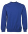 A blue jumper with a round neckline and long sleeves, featuring a plain design and a logo.