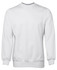 A plain white jumper with long sleeves and a round neckline, featuring a ribbed hem and cuffs.