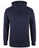 A navy hoodie with a drawstring hood and long sleeves, featuring a logo on the chest.
