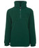 A green polar fleece jacket with a half-zip collar and long sleeves. It features a logo on the front.