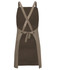 A cross back canvas apron in olive green with a contrasting beige trim and tied waist. Features a logo.