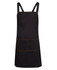 A black cross-back canvas apron featuring an orange stitched pocket. It has straps without additional fastening.