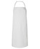 A white vinyl bib apron with a neck strap, featuring a simple design and no visible logos.