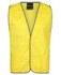 A bright yellow tricot vest with grey trim, featuring multiple pockets and a logo tag on the neckline.