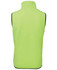 A high-visibility lime green work vest with black trim, featuring a stand-up collar and no sleeves.