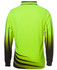 A long-sleeve polo shirt in high visibility green with a gradient design fading to black on the sleeves. Features a logo.