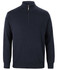 A dark navy knitted jumper featuring a half zip and long sleeves, designed for a corporate look.