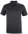 A black marle polo shirt with a collar and three buttons, featuring a logo on the label.