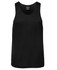 A black Podium Poly Singlet featuring a round neckline and a logo tag. Suitable for various activities.
