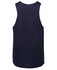 A navy blue Podium Poly Singlet featuring a sleeveless design and a logo on the back.