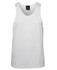 A white Podium Poly Singlet featuring a wide neckline and a simple design, with a branding label at the neck.