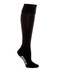 A black sports sock featuring a logo, designed with a knee-high length for athletic use.