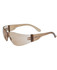 Sunglasses in a light brown colour with a sleek design and a logo on the side.