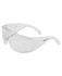 Clear safety glasses with sturdy frames and a logo, designed for protection in various environments.