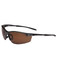 Polarised sunglasses with a black carbon-fibre style frame and brown lenses. Features a branding logo on the frame.