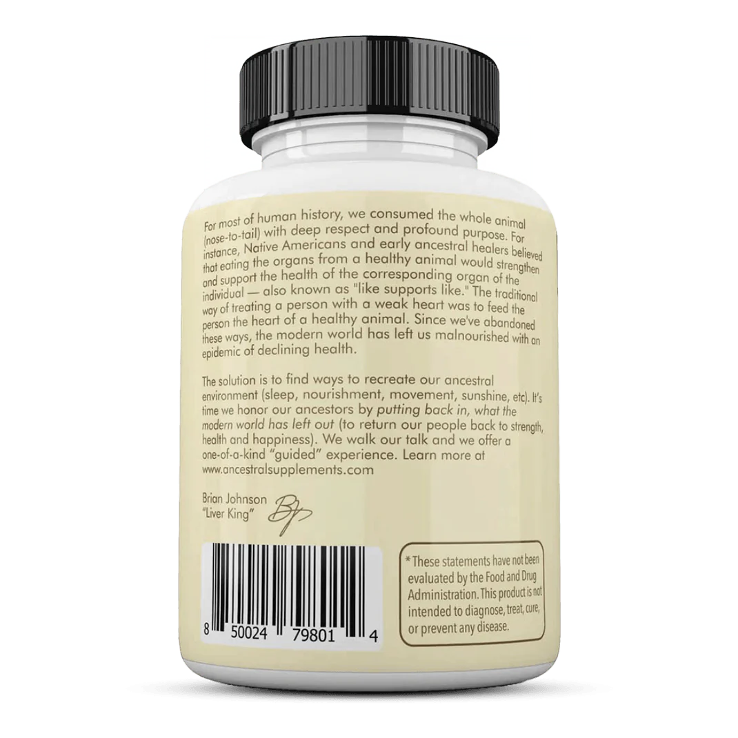 Ancestral Supplements Grass-Fed Beef Organs Capsules - 180 Caps, 500mg Each, Free Shipping