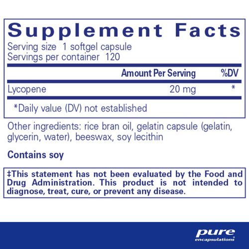 Lycopene - Pure Encapsulations 20 mg 60 softgels SPECIAL ORDER Lycopene - Pure Encapsulations 20 mg 60 softgels SPECIAL ORDER