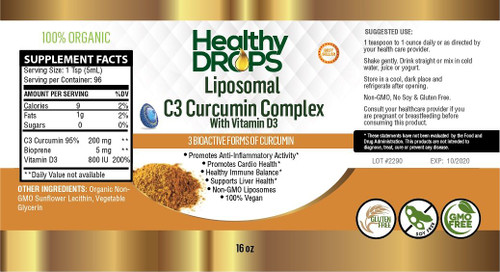 Liposomal C3 Curcumin Complex (with Vitamin D3) - Healthy Drops 8 oz (236 ml) SPECIAL ORDER Liposomal C3 Curcumin Complex (with Vitamin D3) - Healthy Drops 8 oz (236 ml) SPECIAL ORDER
