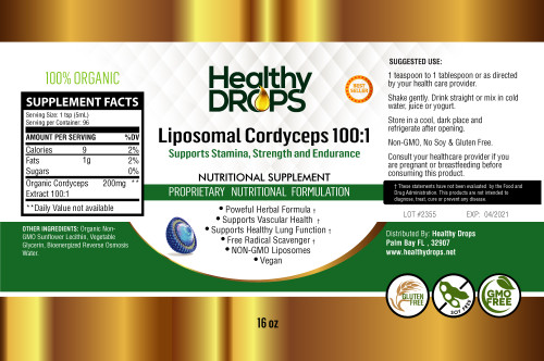Liposomal Cordyceps 100:1 - Healthy Drops 8 oz (236 ml) SPECIAL ORDER Liposomal Cordyceps 100:1 - Healthy Drops 8 oz (236 ml) SPECIAL ORDER