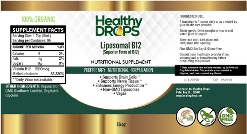 Liposomal B12 5000 mcg - Healthy Drops 8 oz (236 ml) SPECIAL ORDER