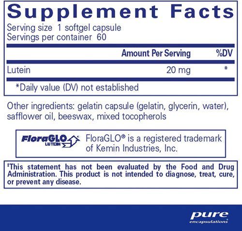 Lutein 20 mg - Pure Encapsulations SPECIAL ORDER 60/120 capsules Lutein 20 mg - Pure Encapsulations SPECIAL ORDER 60/120 capsules